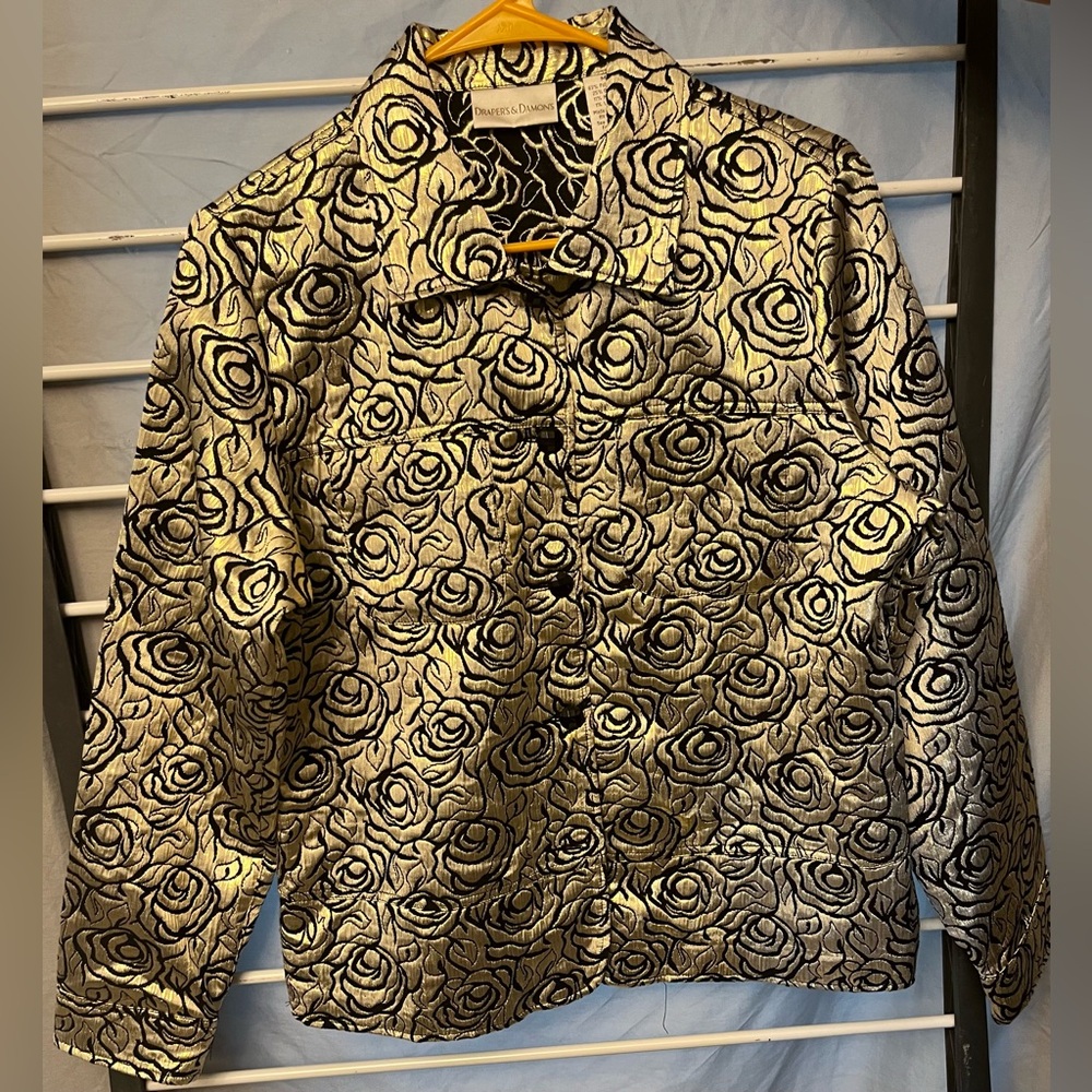 Chico's Black and Gold Floral Blazer